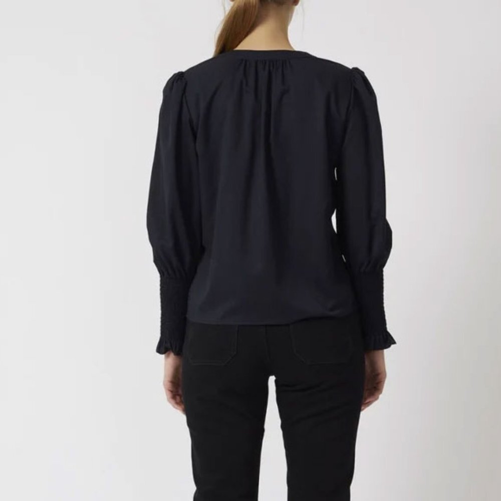 French Connection Crepe V Neck Balloon Sleeve Blouse - Picture 6 of 6